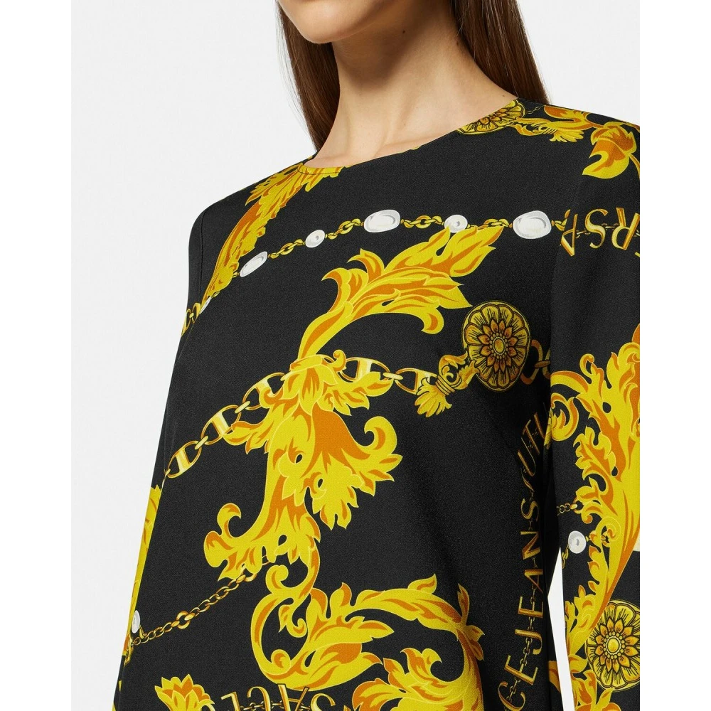 Versace Jeans Couture Iconische Rechte Jurk met Polyester Mix Black Dames