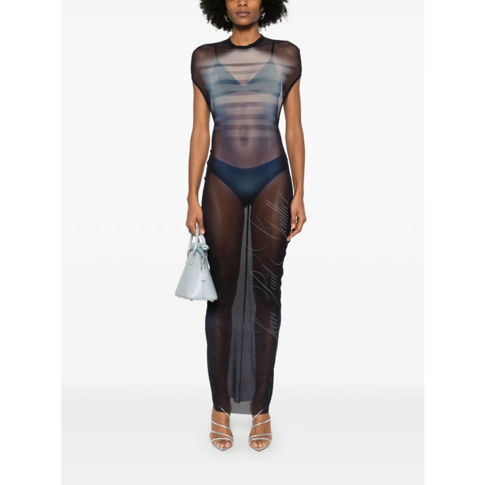 Jean Paul Gaultier Donkerblauwe Transparante Lange Jurk Blue Dames