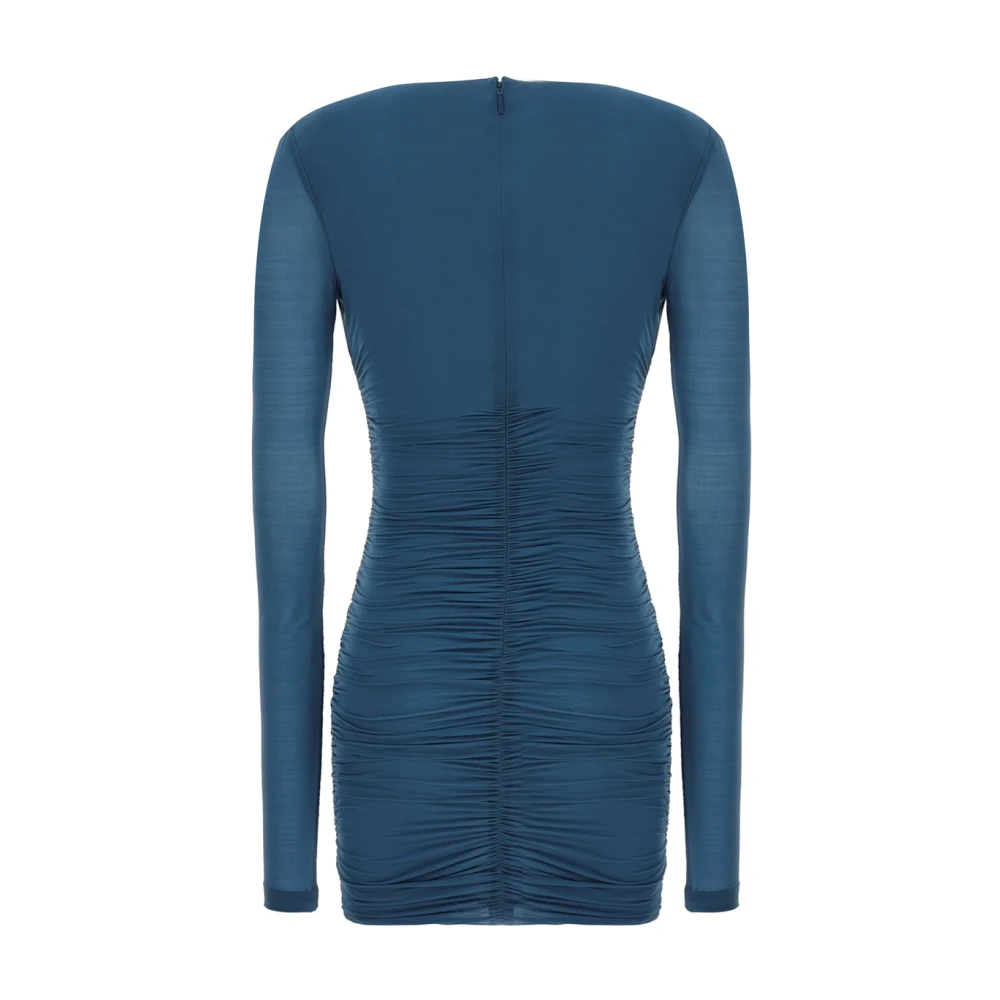 Saint Laurent Cupro Jersey V-Neck Jurk Blue Dames