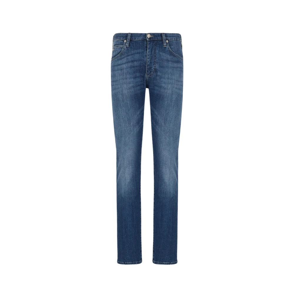 Emporio Armani Mannelijk Blauw Regular Fit Katoenmix Denim Jeans