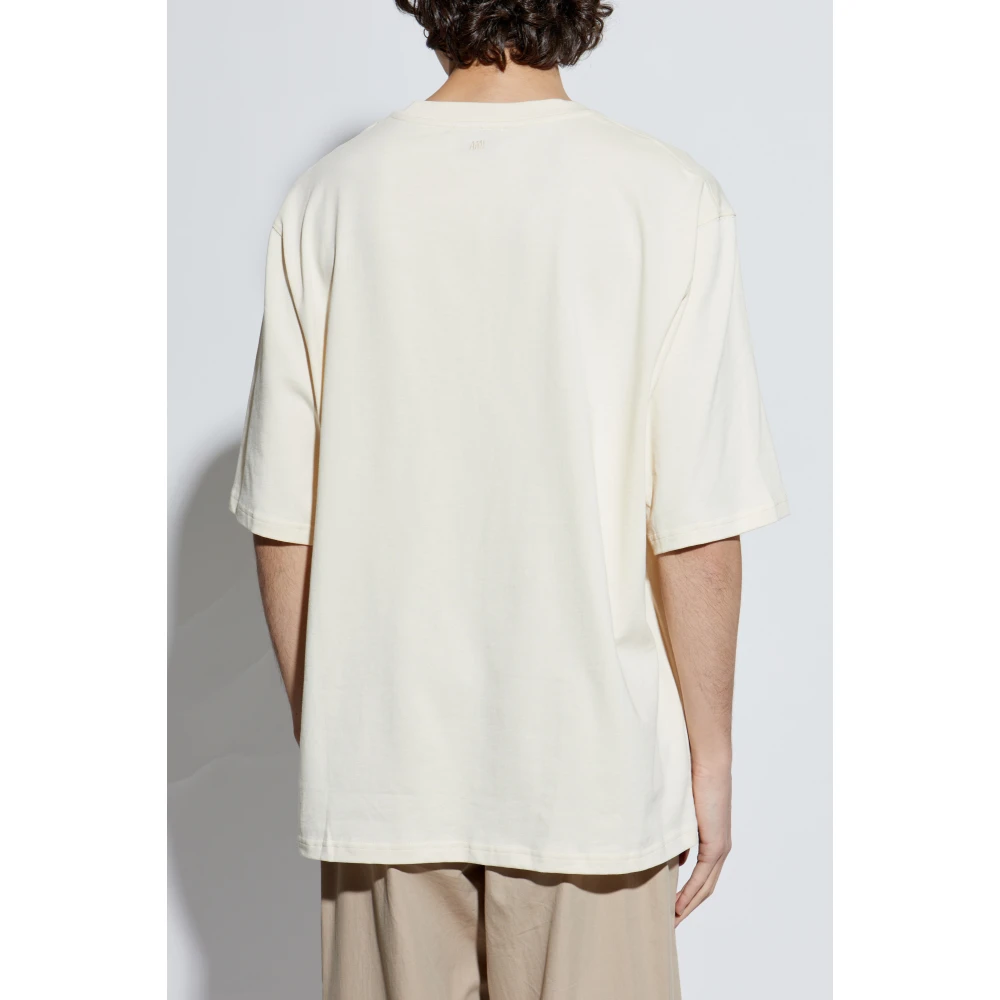 Ami Paris T-shirt met logo Beige Heren