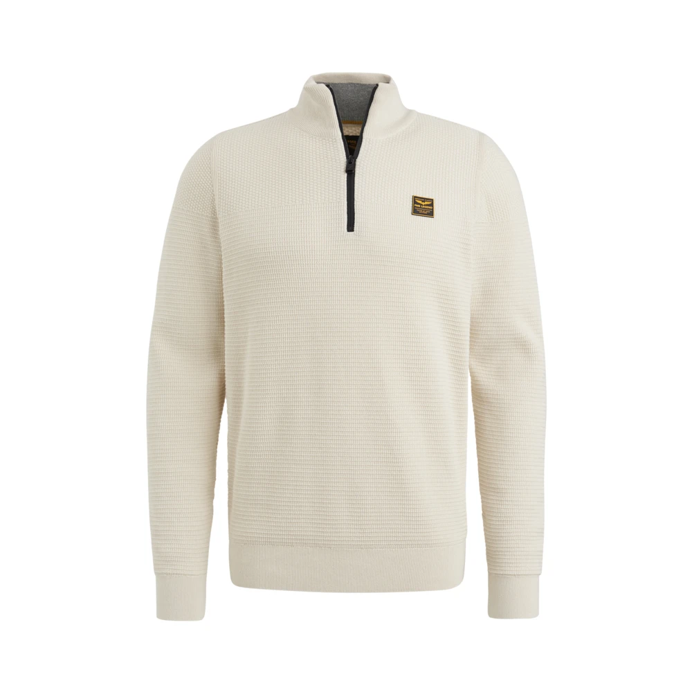 PME Legend Gestructureerde halve rits katoenen trui Beige Heren
