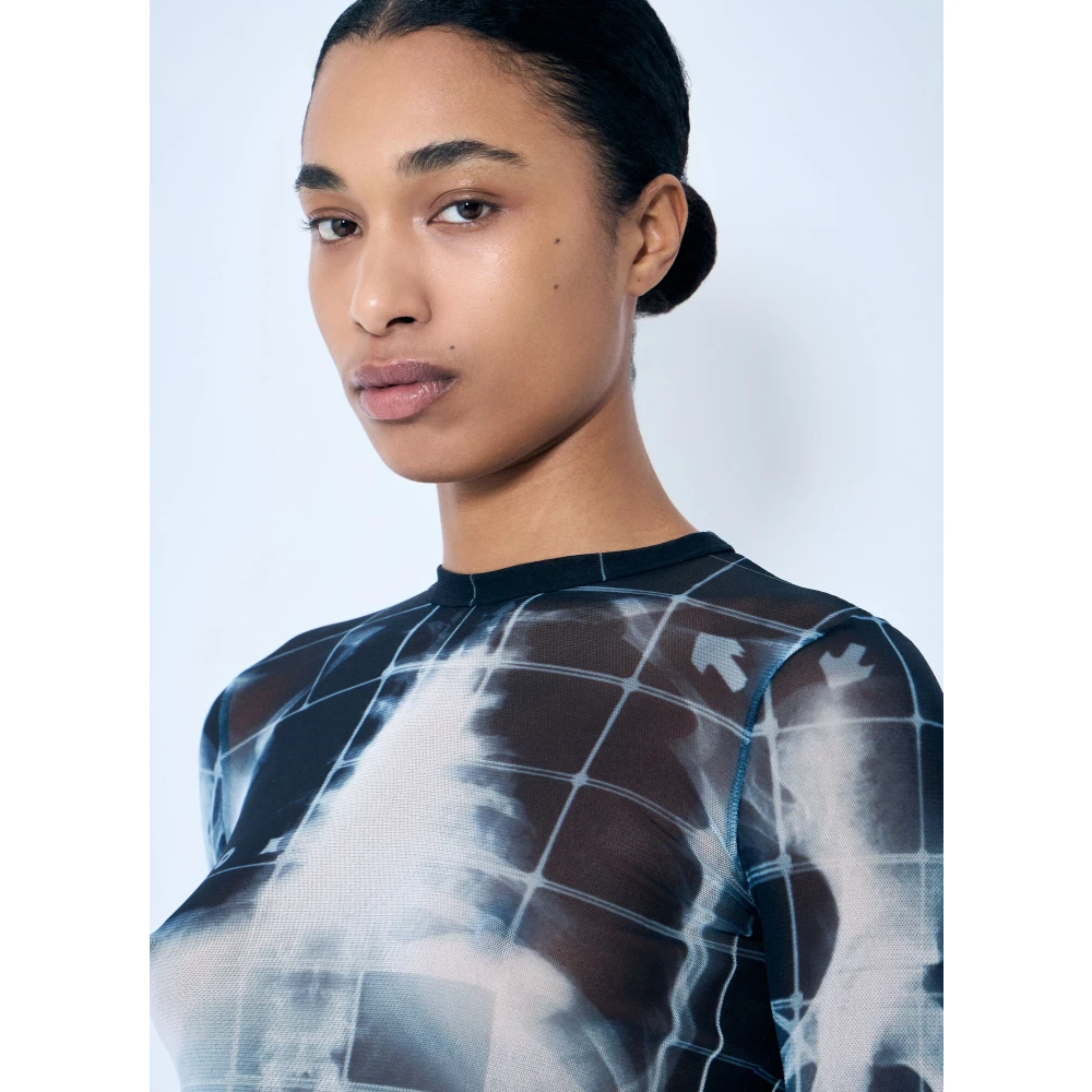 Jean Paul Gaultier Squeletor Mesh Top Crewneck Lange Mouwen Blue Dames