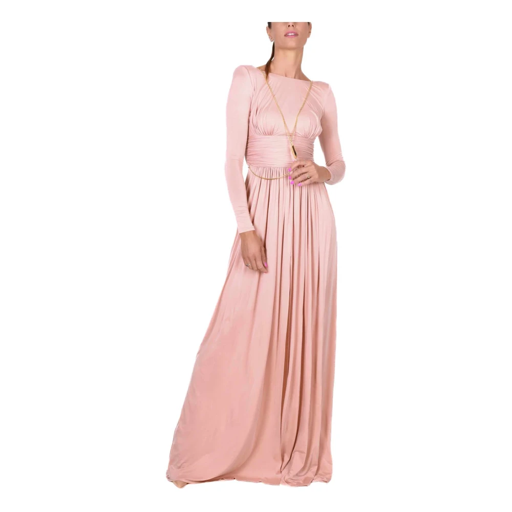 Elisabetta Franchi Elegante Lange Jurk met Achteropening Pink Dames