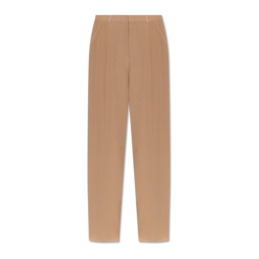 Saint Laurent Zijden Geplooide Broek Beige Dames
