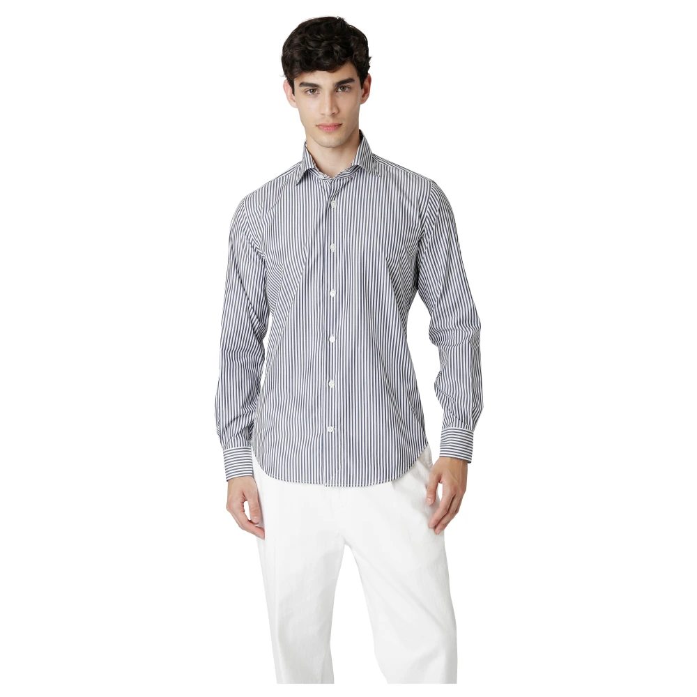 Eleventy Slim Fit Gestreept Italiaanse Kraag Overhemd Blue Heren