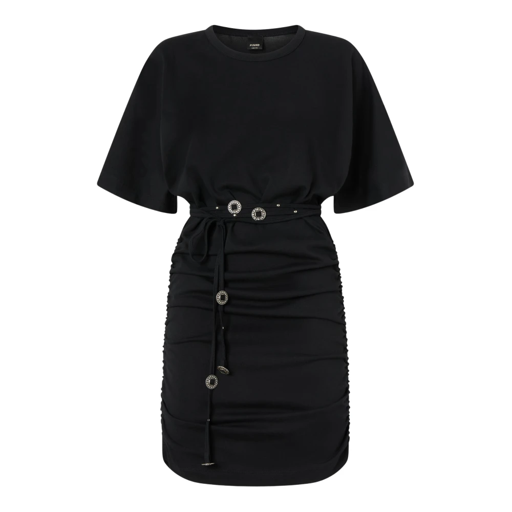 Pinko Kvinno Svart Klänningar Dam, S, Bomull, Bomullsklänning Med Bälte