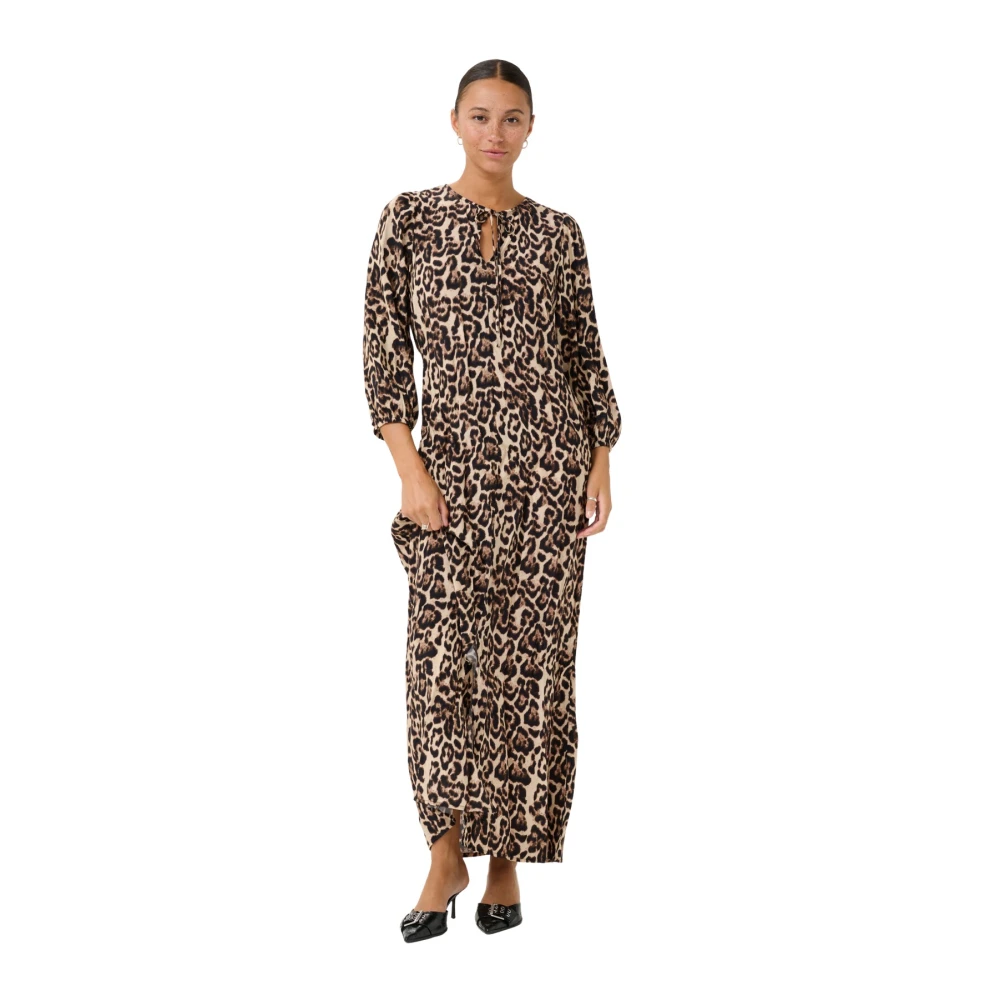 Kaffe Women's Multicolor Maxi Dresses,, Leopard Print Dress With V-Neck Extra Large