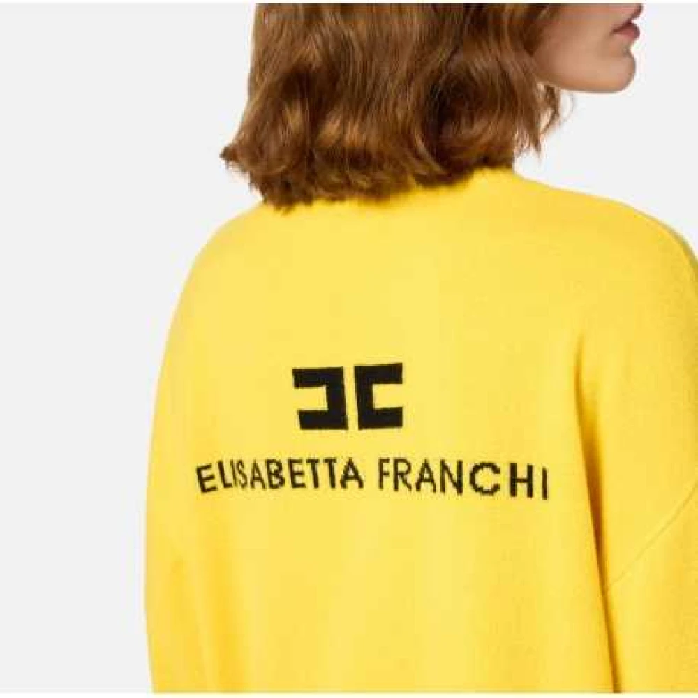 Elisabetta Franchi Gele Kasjmier Coltrui Sweater Oversize Logo Yellow Dames
