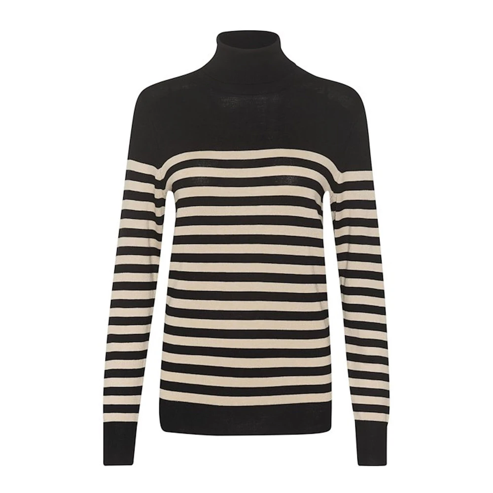 Kaffe Donna Nero Maglione A Collo Alto A Righe Lizza - Immagine 2