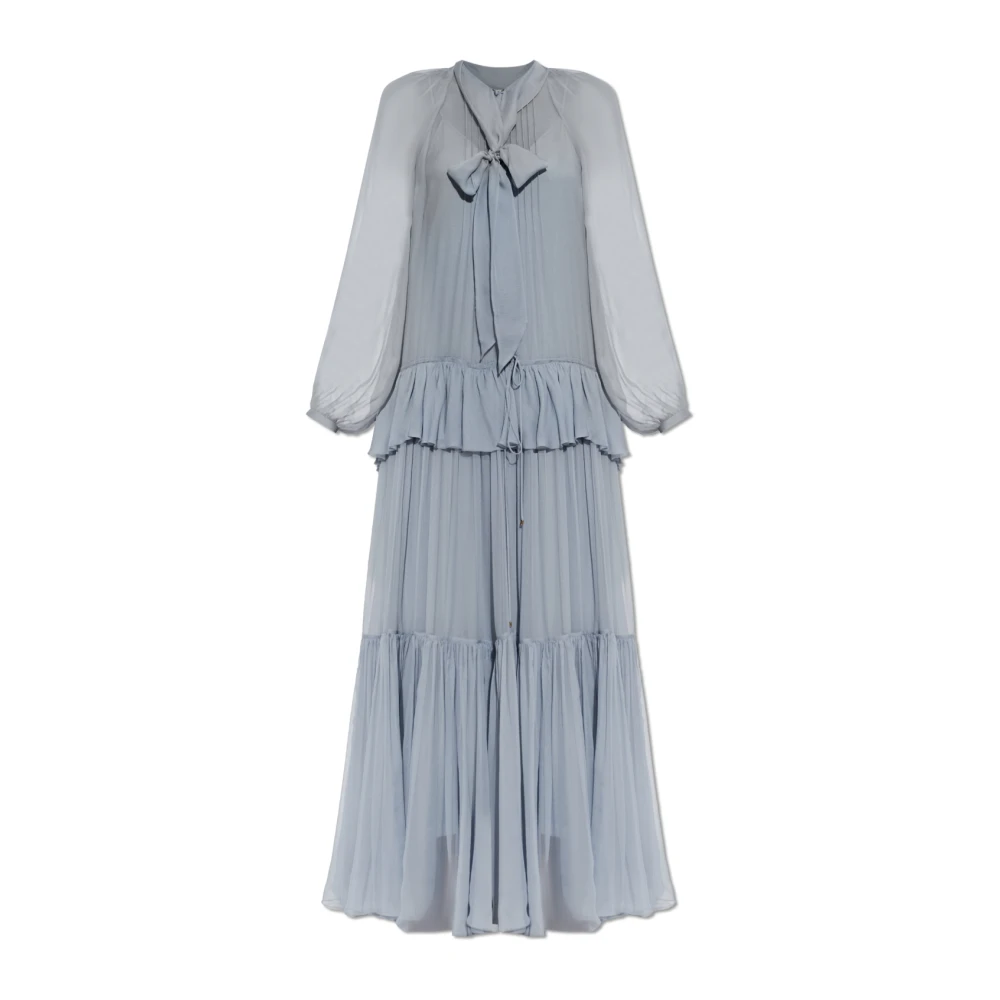 Chloé Fluid Long Dress In Silk Mousseline - Female - Maxi Dresses - Blue - S - Dresses