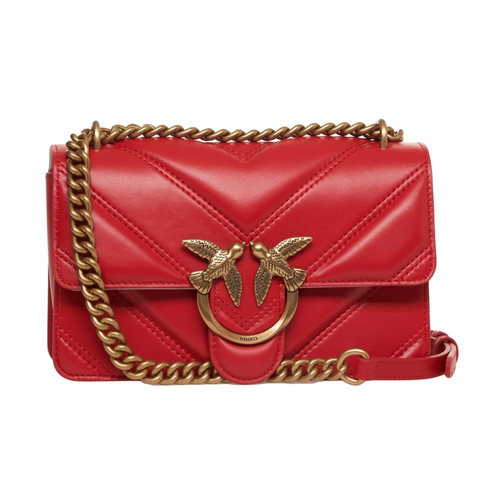 Pinko Women's Red Quilted Leather Shoulder Bag