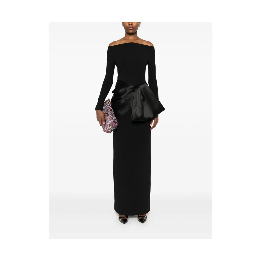 Solace London Zwarte Bardot Halslijn Jurk met Gedrapeerd Detail Black Dames