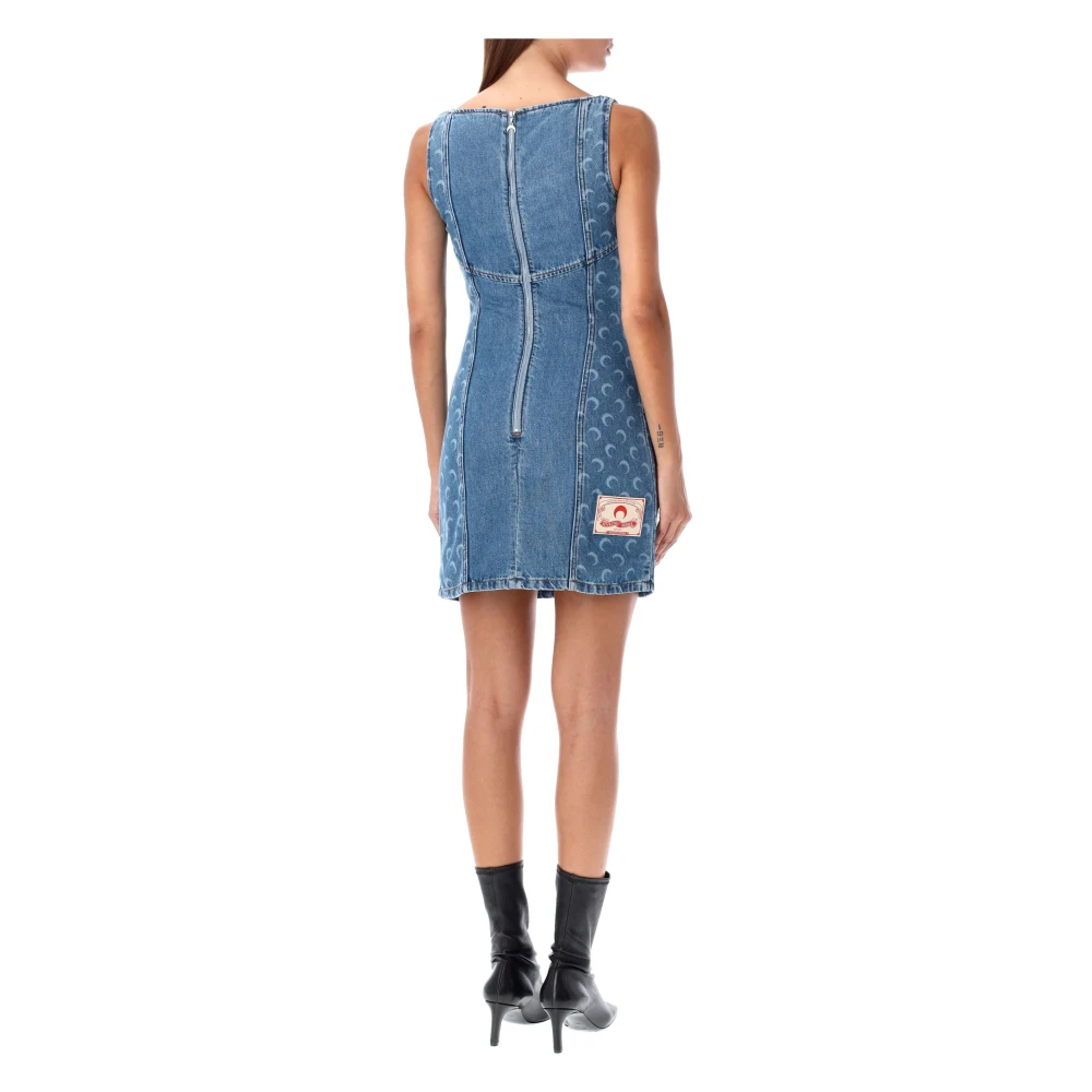 Marine Serre Maan Laser Denim Mini Jurk Blauw Blue Dames