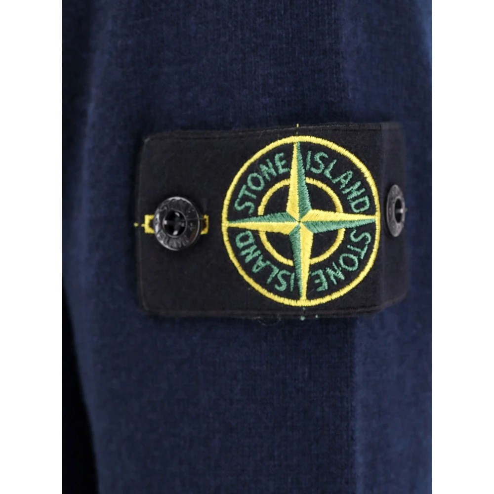 Stone Island Logo Patch Virgin Wool Sweater Blue Heren