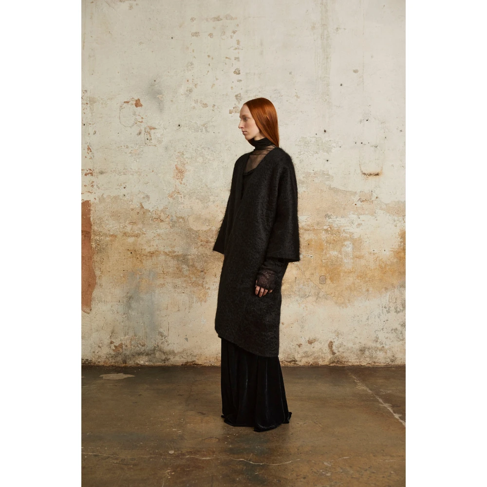 Cortana Lucht lang zwart mohair jas Black Dames