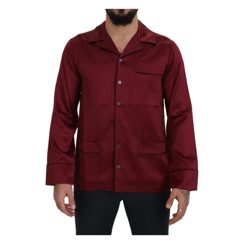 Dolce & Gabbana , Casual Shirts, Male, Red, Xs, Elegant Silk Red Nightshirt Pajama