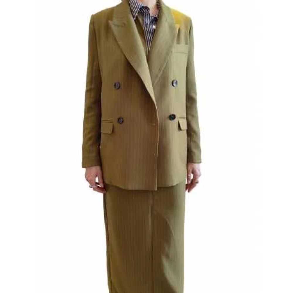 Essentiel Antwerp Gestreepte Khaki Lange Rok Beige Dames