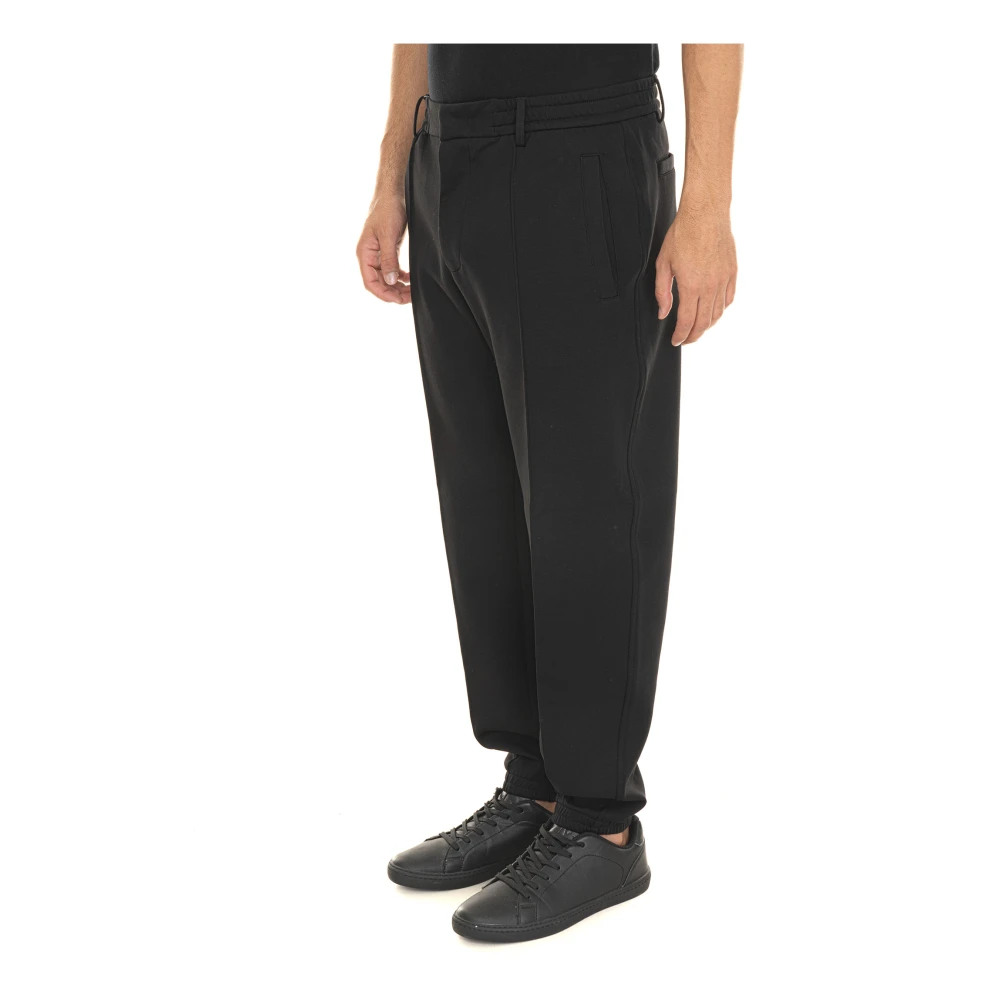 Emporio Armani Elastische taille katoenen broek met zakken Black Heren