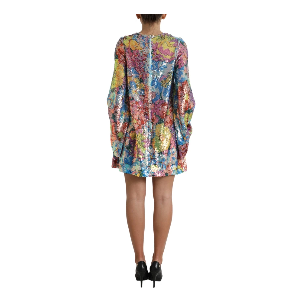Dolce & Gabbana Bloemen Paillet Shift Mini Jurk Multicolor Dames
