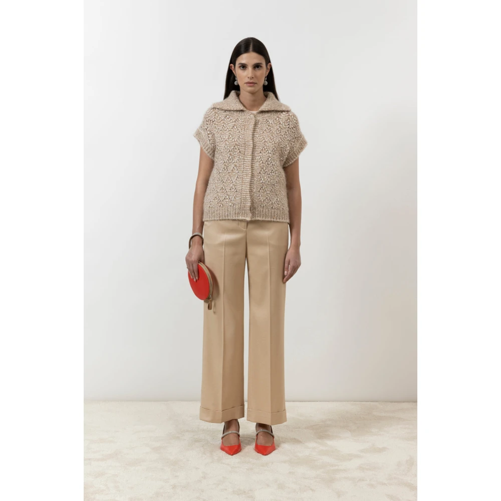 PESERICO Rechte broek in wol en viscose jaspé flanel Brown Dames