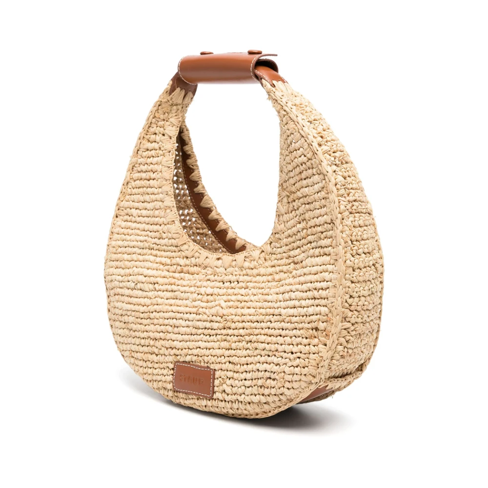 Staud Raffia Geweven Tas met Leren Rand Beige Dames