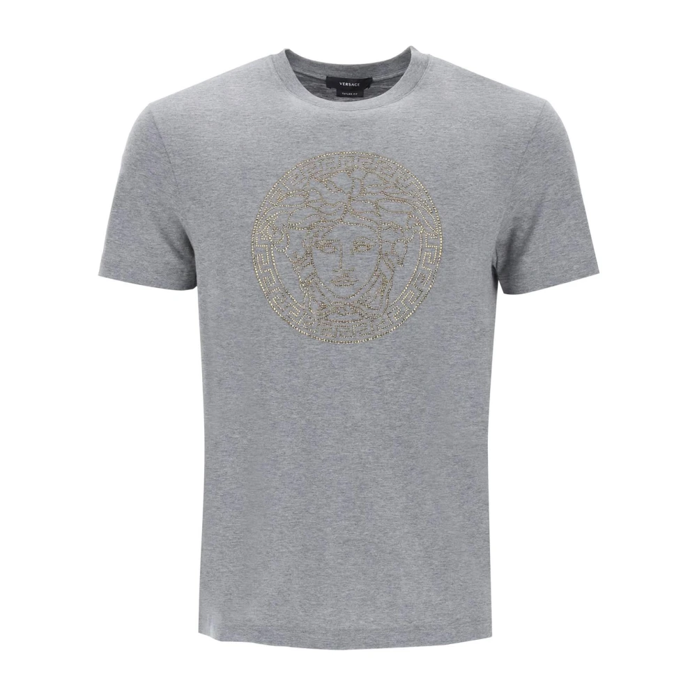 Versace Rhinestone Medusa Crewneck T-Shirt Gray Heren