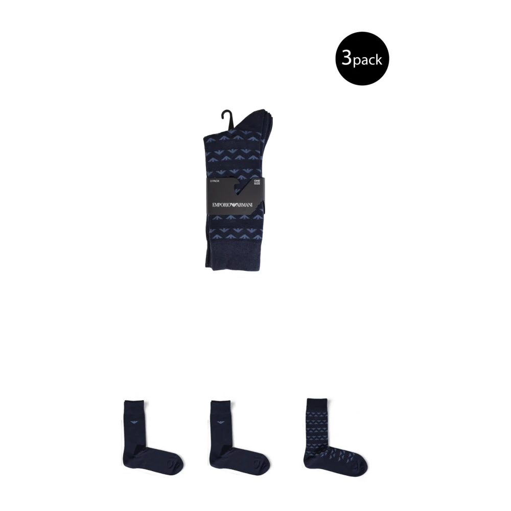Emporio Armani Blauwe Katoenen Logo Crew Socks 3-Pack Blue Heren