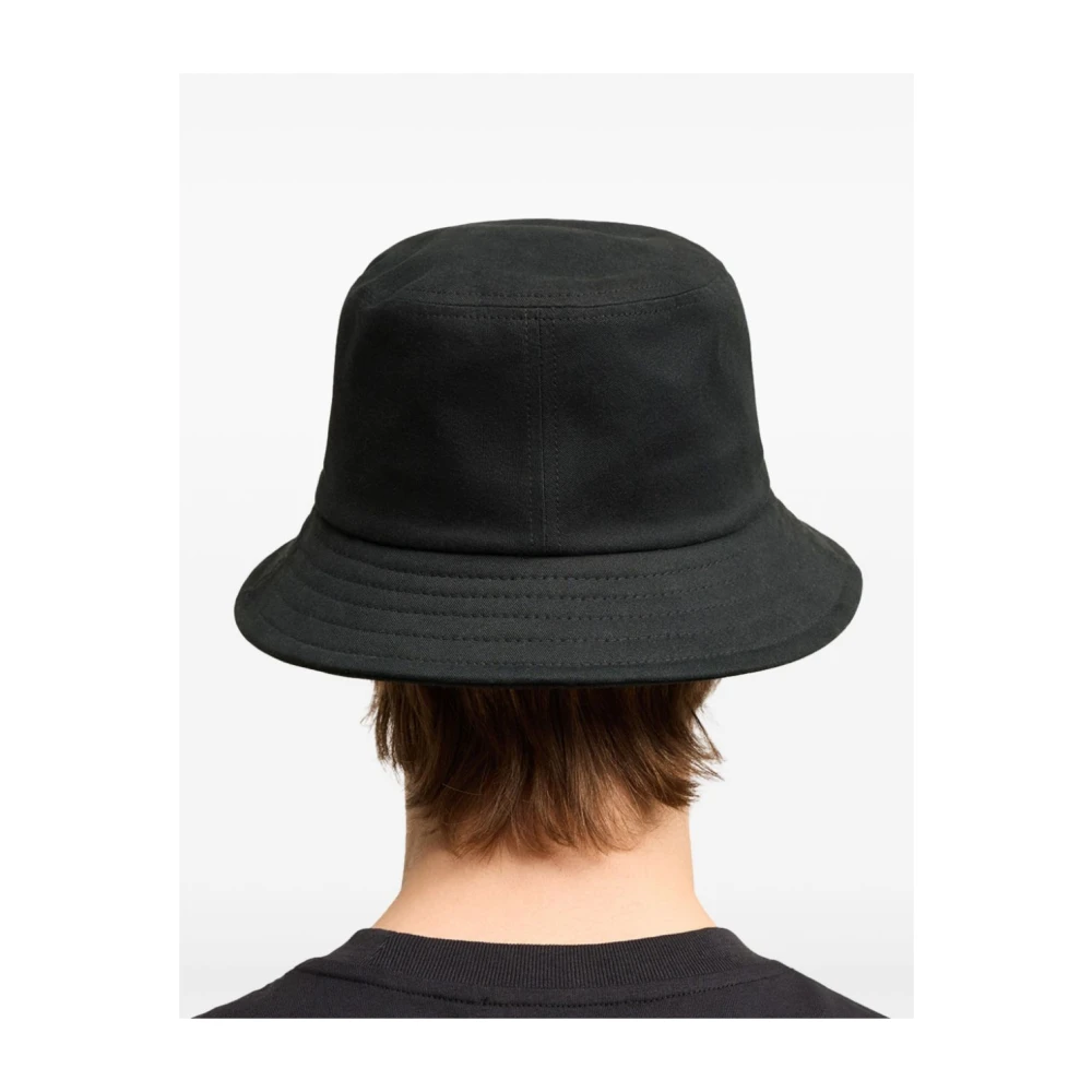 Ami Paris Zwarte Katoenen Logo Geborduurde Platte Rand Hoed Black Heren