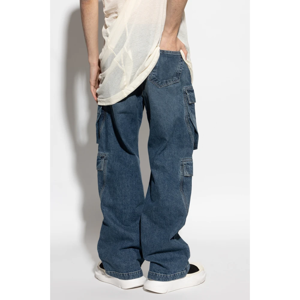 Rick Owens Double Cargo Pocket Denim Broek Blue Heren