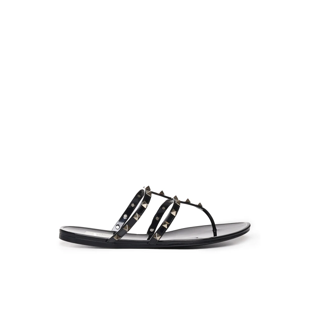 Valentino Garavani Women's Black Flip Flops, 3 Uk, Rockstud Pvc Thong Sandals