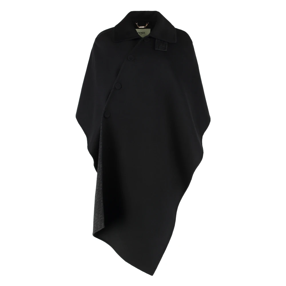 Fendi Women's Black Wool Cape With Frog Closure - Ponchos - S - Jackets