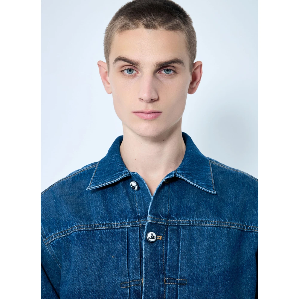 Vivienne Westwood Orb Versierde Denim Jack Blue Heren