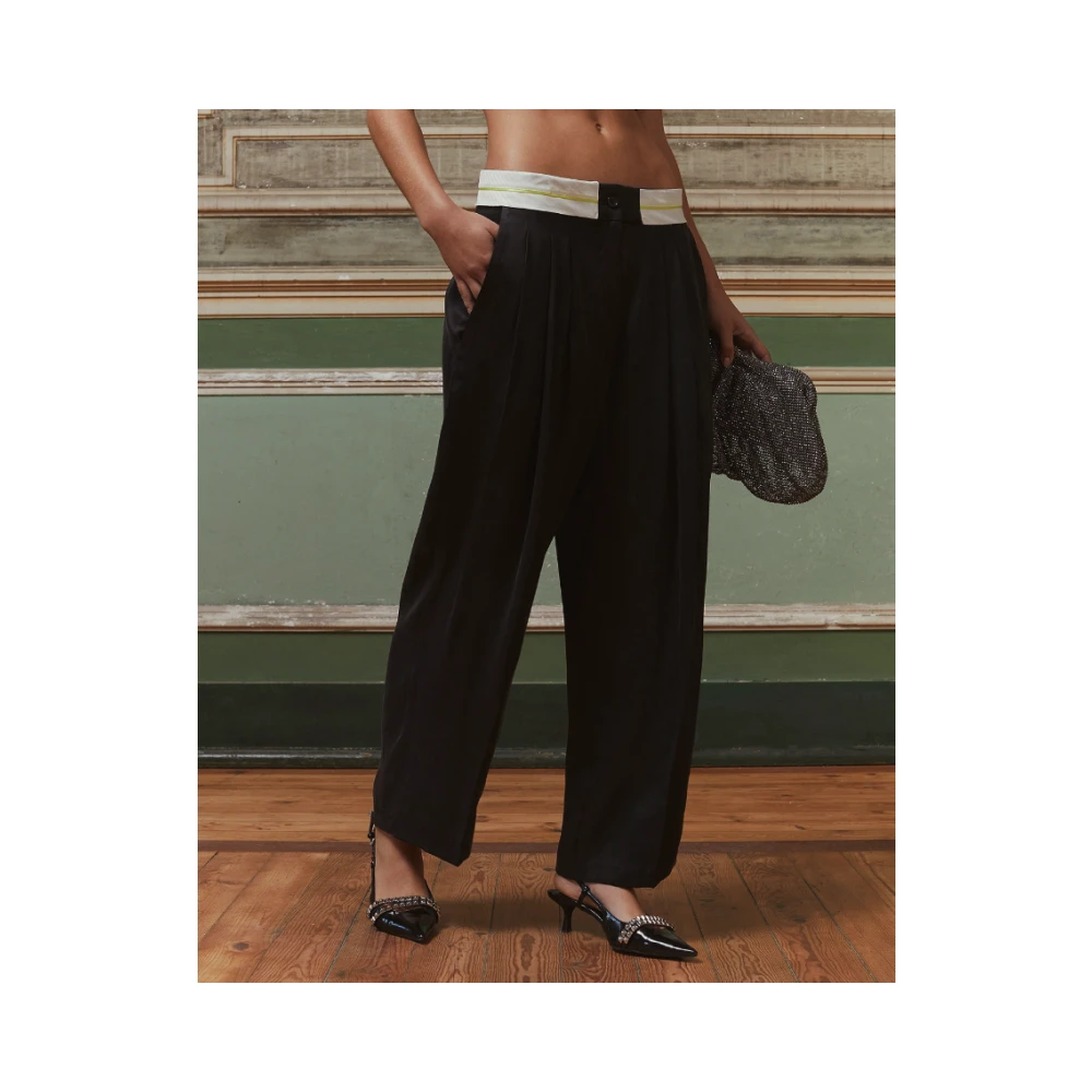 Mes Demoiselles Zwarte Satijnen Lyocell Broek Black Dames