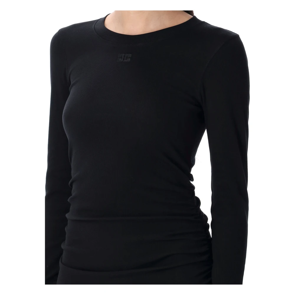 Ganni Zwarte Rib Lange Jurk met Logo Borduursel Black Dames