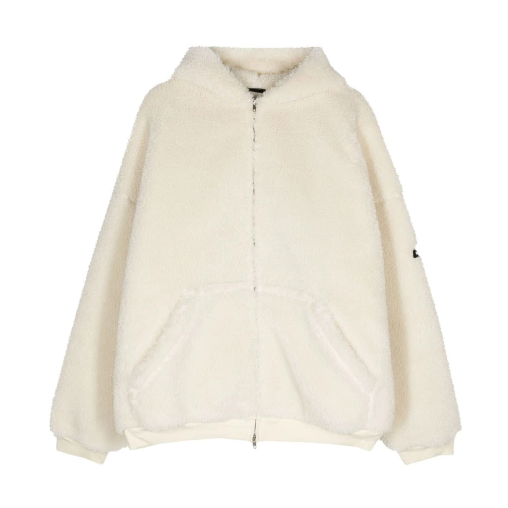 Balenciaga Faux-Shearling Hoodie met Appliqué Logo Beige Dames