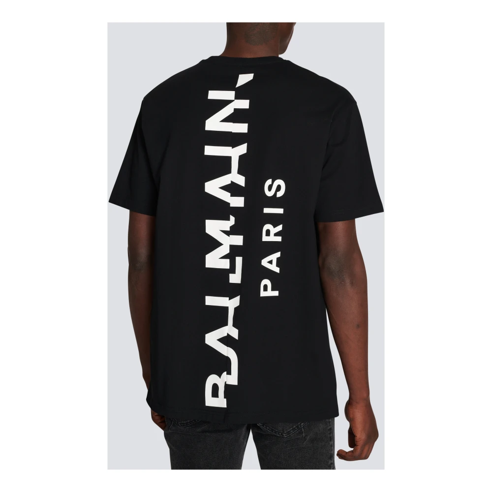 Balmain Oversized katoenen T-shirt met maxi logo-print Black Heren