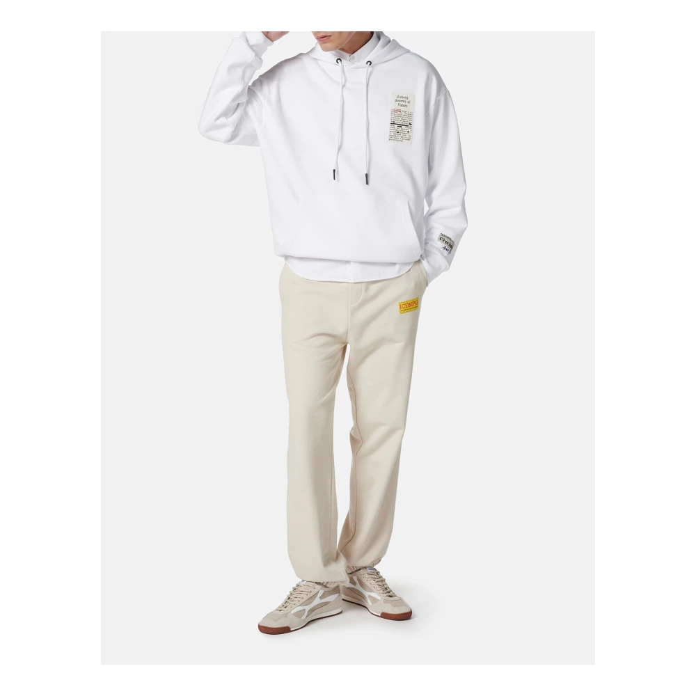Iceberg Katoenen fleece broek in stoffig wit Beige Heren