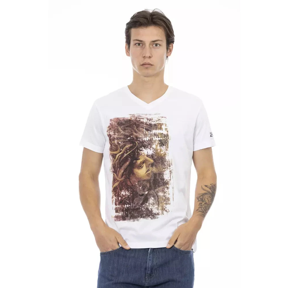 Trussardi Men's White T-Shirts, Xl, Action Cotton T-Shirt With V-Neck