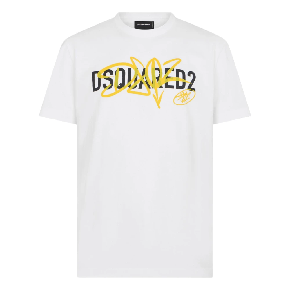 Dsquared2 , T-Shirts, Male, White, Xl, Graffiti Cool Fit T-Shirt