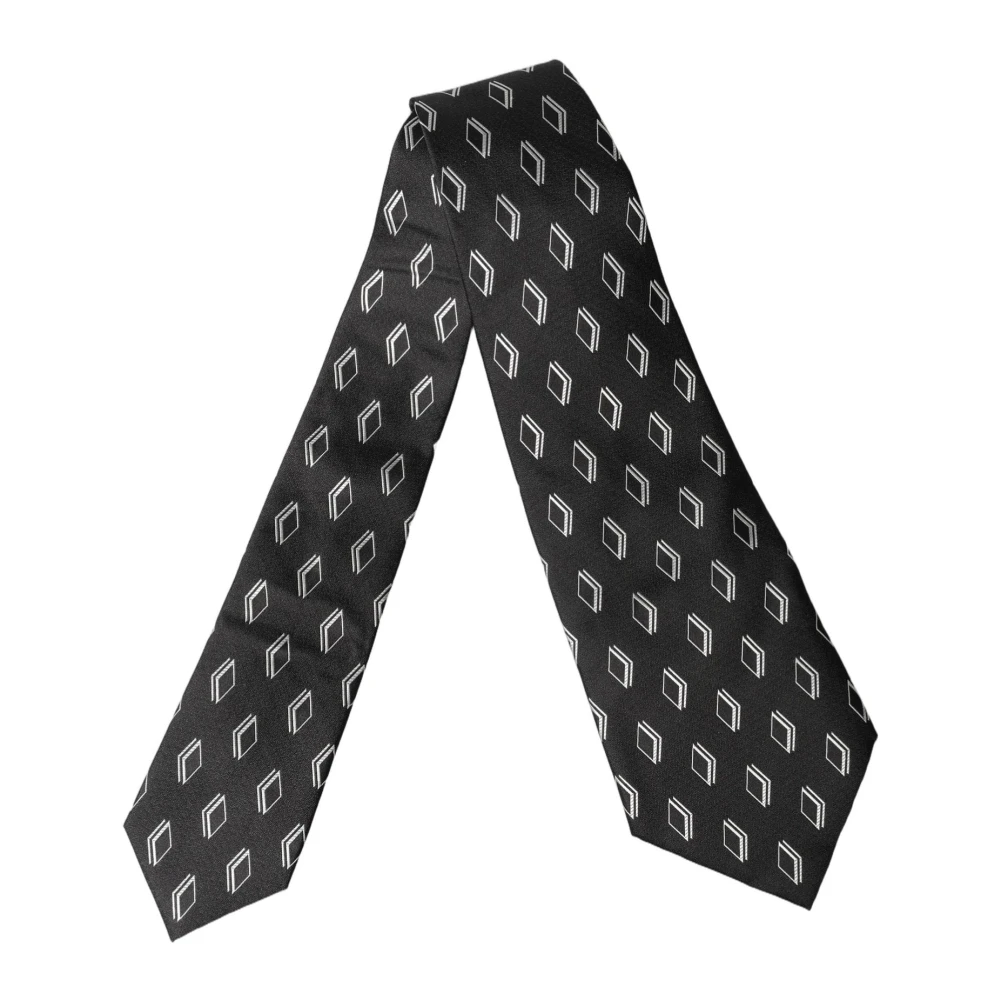 Dolce & Gabbana Dark Gray Patterned Silk Adjustable Women Tied Necktie Tie - Image 2