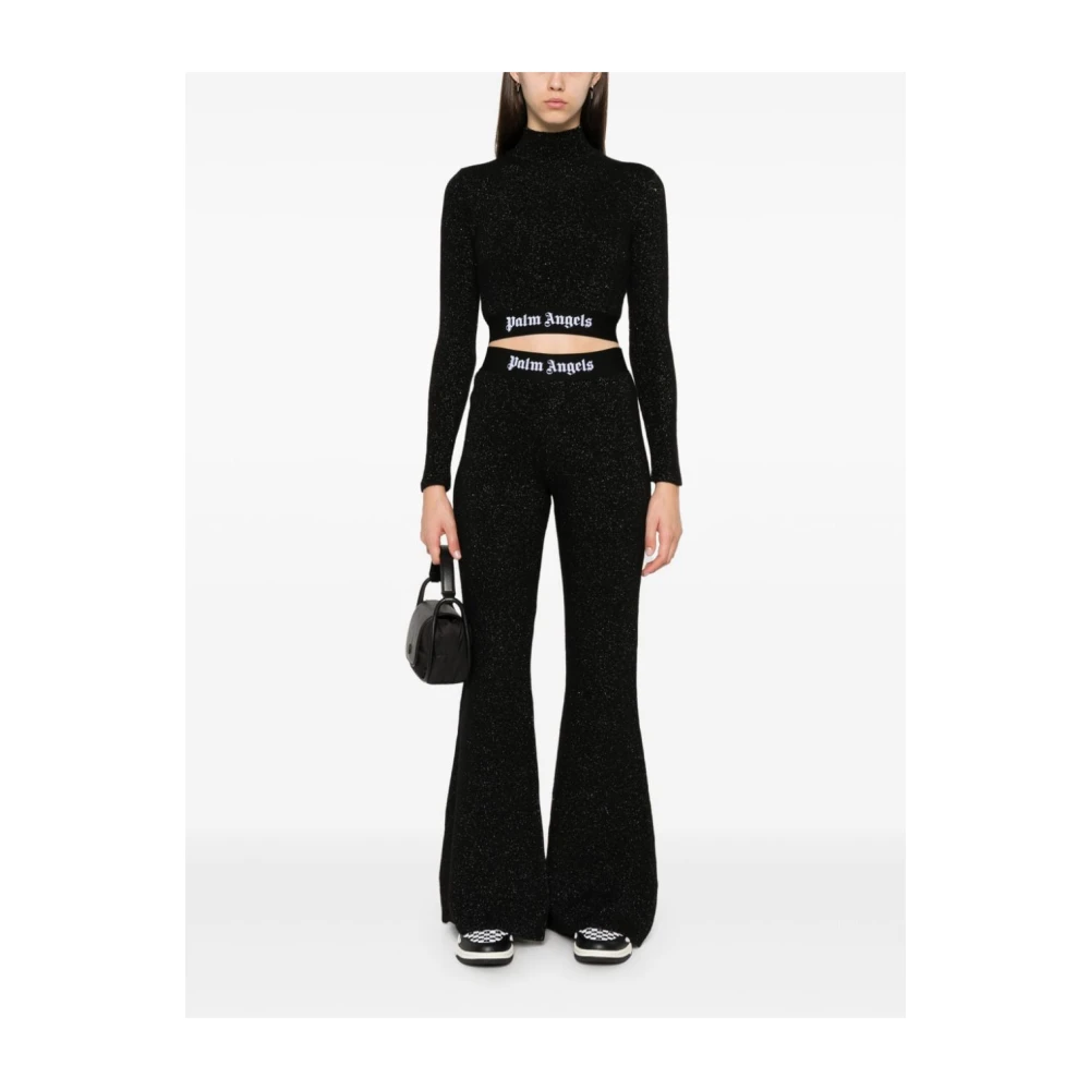 Palm Angels Zwarte Gebreide Flared Broek met Lurex Black Dames