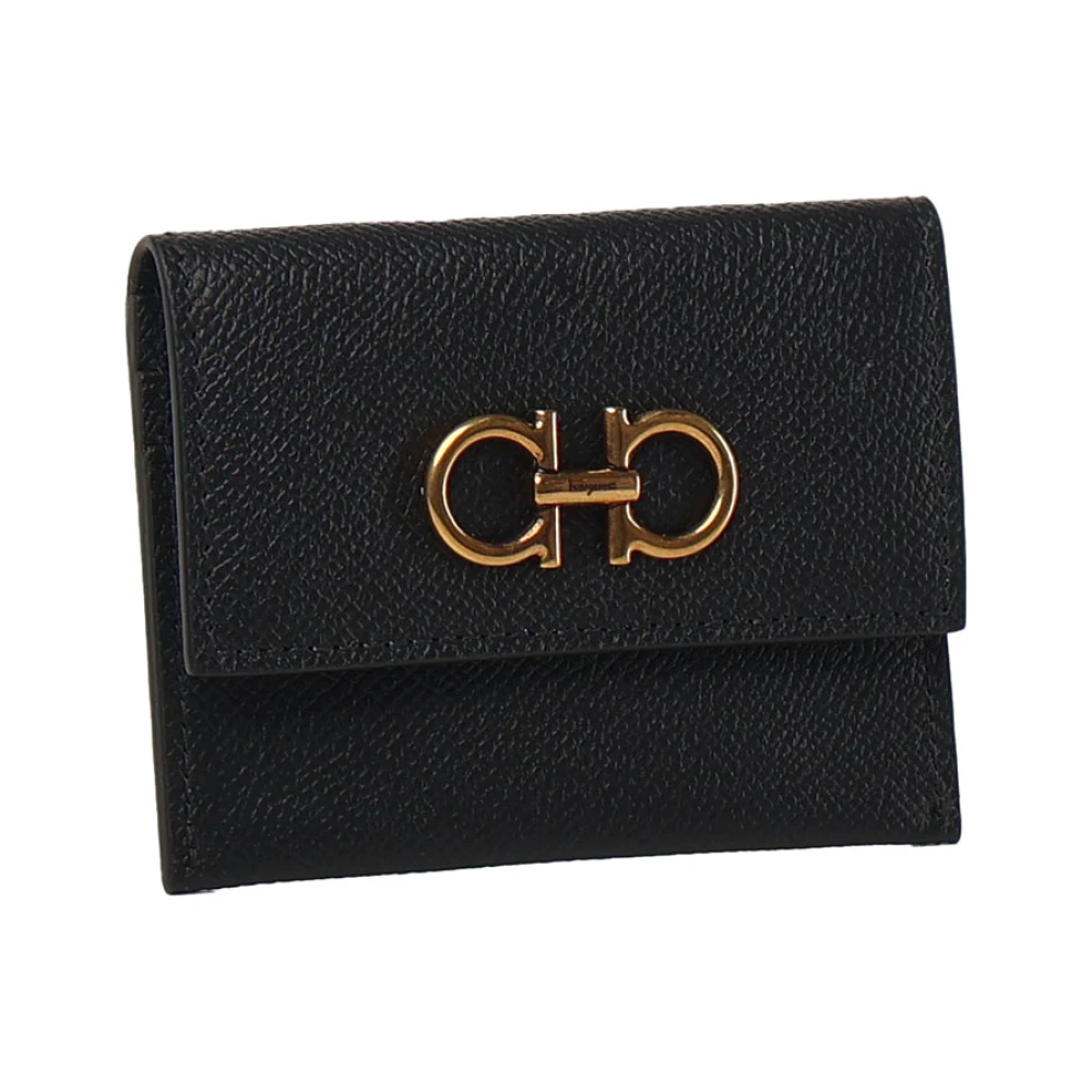 Salvatore Ferragamo Zwarte Leren Portemonnee met Dubbele Haken Black Dames