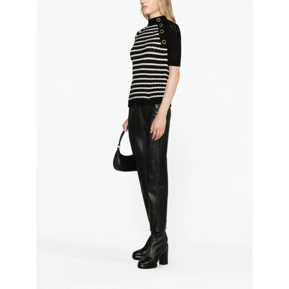 Balmain Gestreepte Cashmere Trui Black Dames