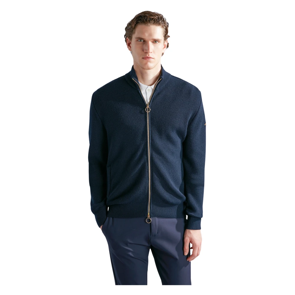 PAUL & SHARK Maan Badge Wol Zip Trui Blue Heren