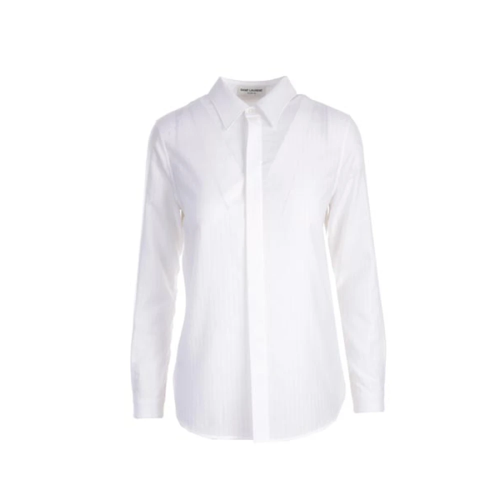 Saint Laurent Gestreepte Katoenen Voile Overhemd White Dames