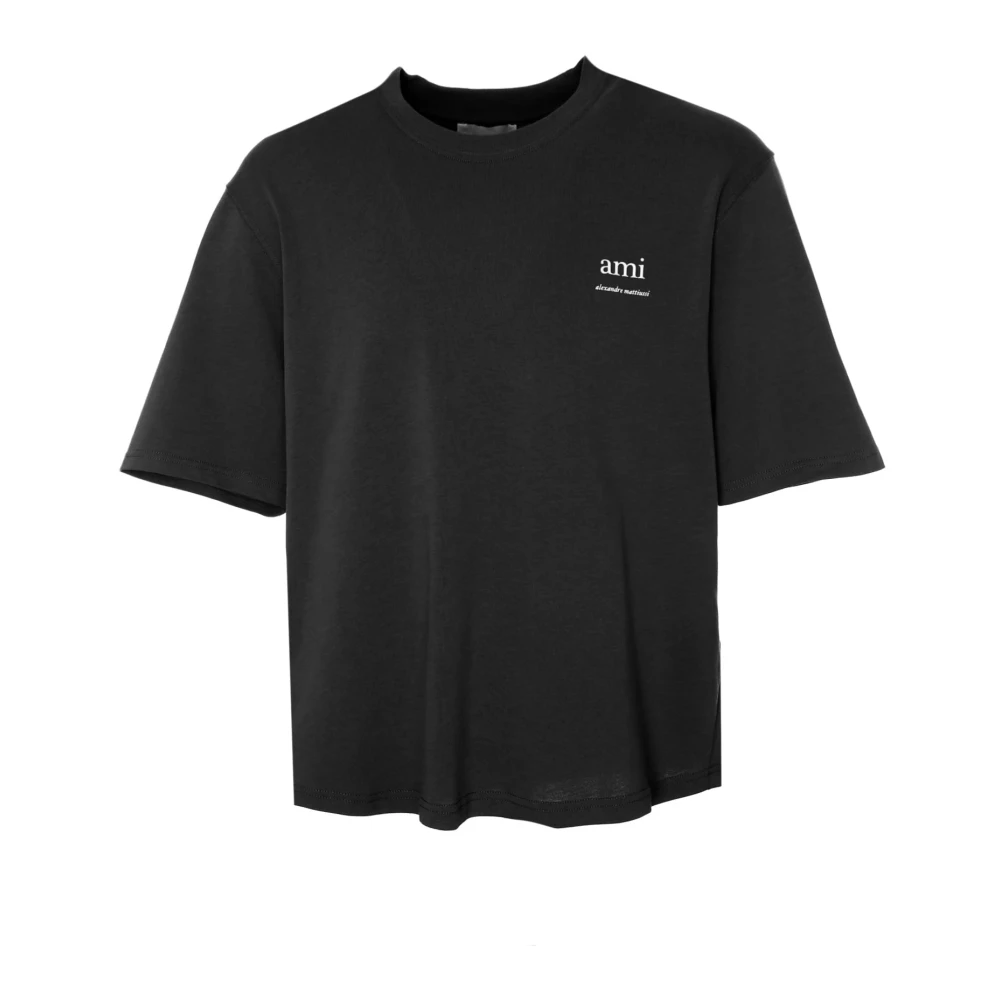 Ami Paris Ribbad T-shirt med logotyptryck Black, Herr