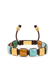 Women's Jade, and Tiger Eye Flatbead Bracelet with Gold Plated Dorje