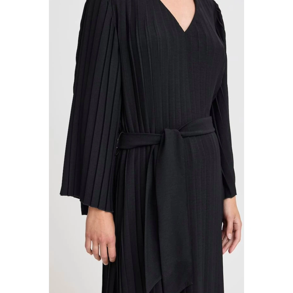 b.Young Geplooide midi-jurk met riem Black Dames