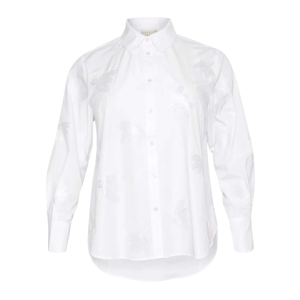 Kaffe Curve Witte Geborduurde Overhemdblouse White Dames